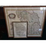 An oak framed print of a map of the Midlands and early Britain and a smaller framed map of