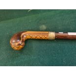 Late Victorian rosewood and mahogany pistol handle gentleman's walking cane, 83cm long.