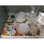 Quantity of glassware to include lead crystal decanter, cut vase and fruit bowls, bottle stoppers