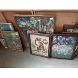 Collection of 4 framed pictoral tapestries.