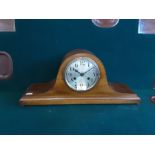 Edwardian mahogany Napolean hat chiming mantle clock.