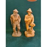 2 Austrian wooden carved figures "Mountain Climber" and "Old Man".