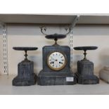 French grey slate and gilt decorated clock set by A. Chapus.