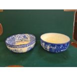 Royal Doulton flow blue willow pattern bowl and a George Jones blue and white print pattern bowl (