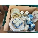 Mixed box lot to include ornithological cabinet plates, Coalport Revelry coffee cups and saucers,