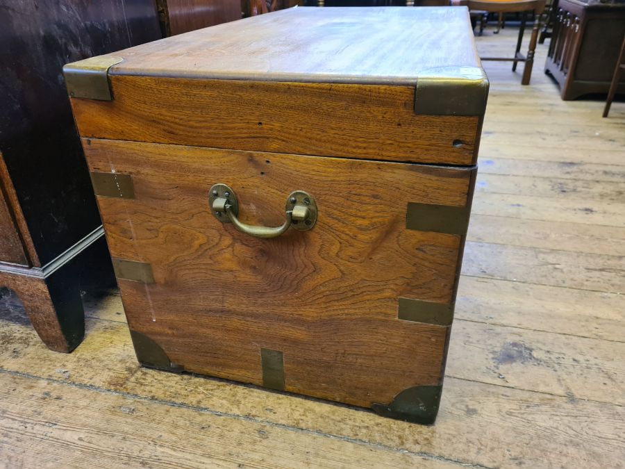 Large Victorian camphor campaign chest with brass bandings and internal candle box, 105cm wide x - Image 3 of 6