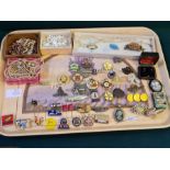 Mixed tray lot of assorted Edwardian and later enamel badges, British sailors, road transport,