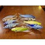 Collection of 9 small Murano coloured glass fish.