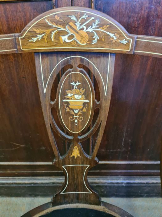 Victorian rosewood occasional chair with circular velvet floral embroidered seat with boxwood and - Image 2 of 4