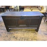 17th century 3 panel plank top coffer.