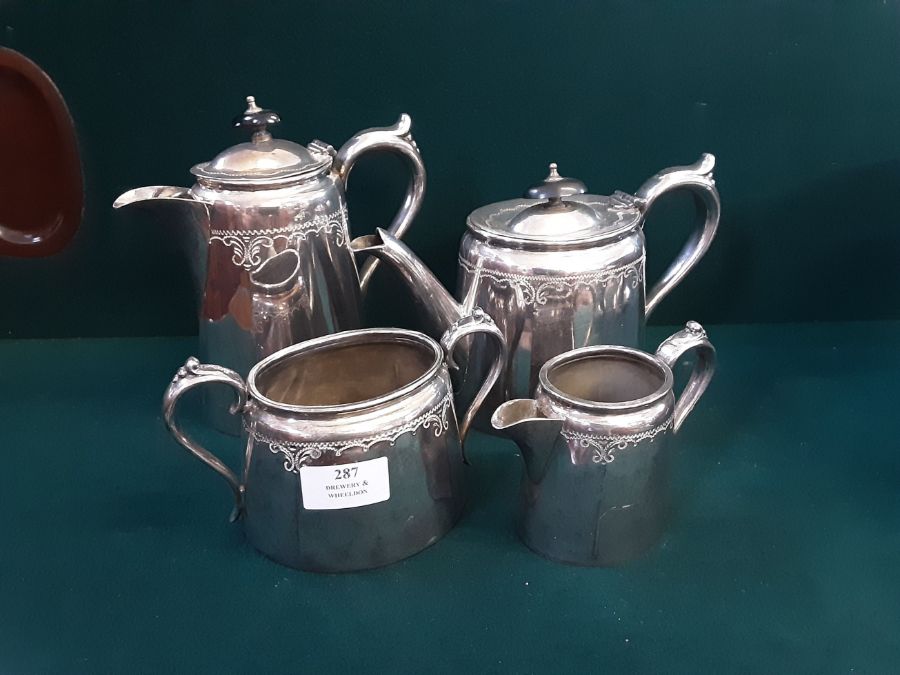 EPBM 4 piece chased decorated tea service with similar sugar scuttle and scoop and a fluted - Image 2 of 3