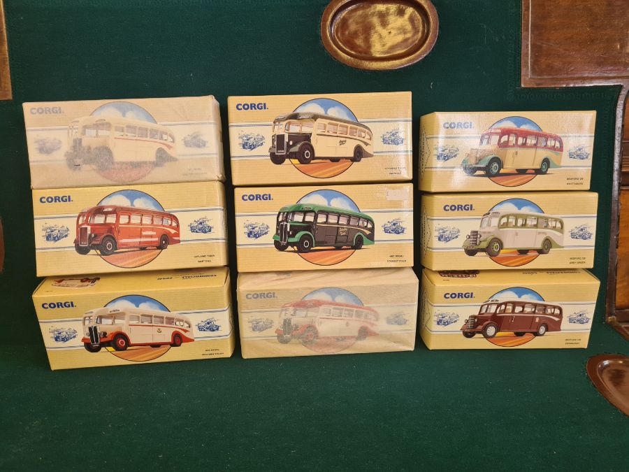 9 x Corgi Commercial Classics, all mint in boxes, some unopened. AEC Regal Eastern Counties, Leyland