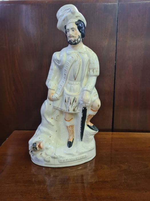 Large Staffordshire figure of a Scotsman - The Lion Slayer standing 17" high, some cracking and