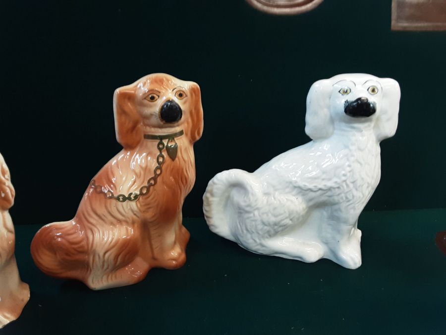 5 x assorted Victorian Staffordshire spaniels, chipping to bases. - Image 4 of 4