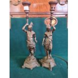 A pair of bronze figures modelled as native American Indians (later electric lamp conversions)