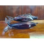 2 Murano deep burgundy glass fish, 50cm and 39cm.