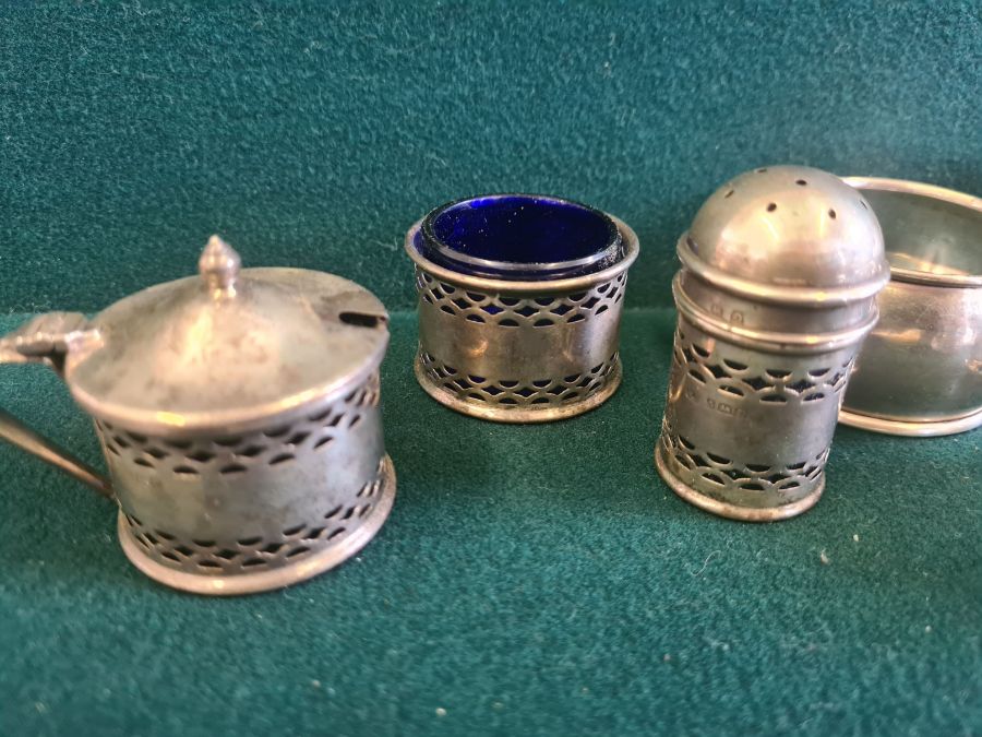 Various silver condiments, napkin rings, etc., makers to include Walker & Hall 140g silver content. - Image 4 of 7