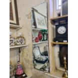 1950's oblong bevel edged wall hanging mirror, 96cm x 28cm.
