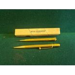 Hallmarked 9ct gold propelling pencil inscribed RR from M together with a rolled gold Lady Yard O