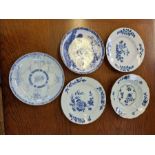 5 x 18th century and later tin glazed and porcelain plates and dishes.