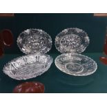 A pair of Victorian pressed glass sweet dishes, an early 20th century pressed glass dish and a