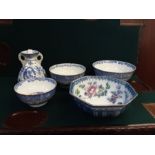 Royal Bonn Lyonaia 2 handled blue and white bowl with pictorial agricultural panels, a flow blue
