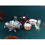 Collection of Victorian and later glassware to include Vaseline frilled bowl and specimen vase,
