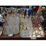 Quantity of coloured and etched mid century and later glassware.