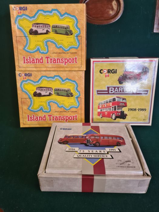 4 x boxed Corgi bus sets, mint in boxes as pictured. Barton 1908-1989, East Kent 1916-1991, 2 x