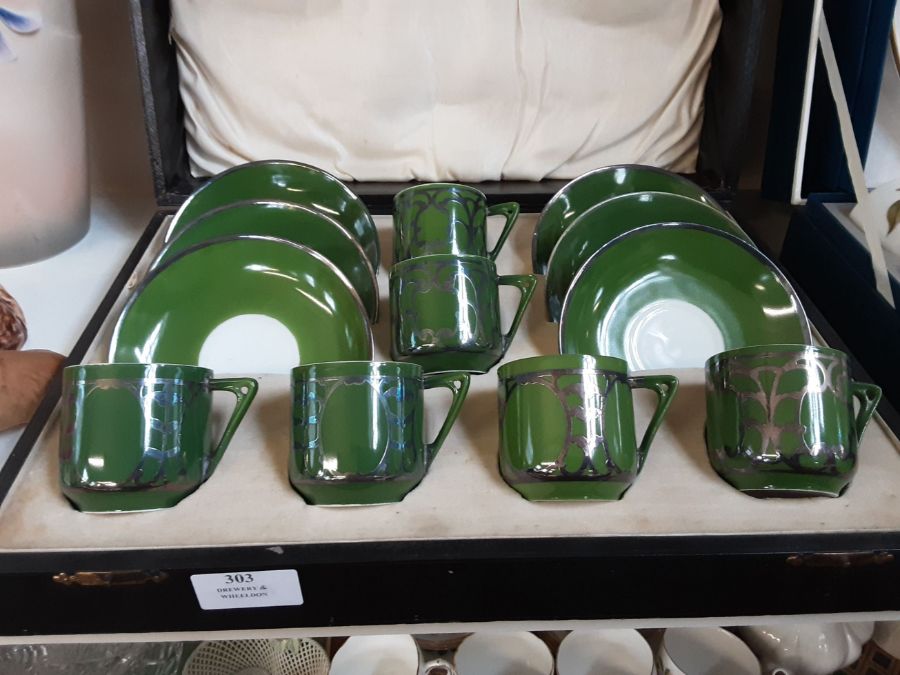 A cased Royal Austria green coffee set with sterling silver decoration. - Image 2 of 3