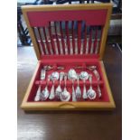Teak canteen 44 piece Sheffield Kings pattern cutlery set.