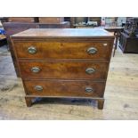 Georgian mahogany bracket foot, 3 drawer chest with brass plate handles with walnut crossbanded
