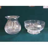 Large German silberperle bubble glass fruit bowl and matching vase.