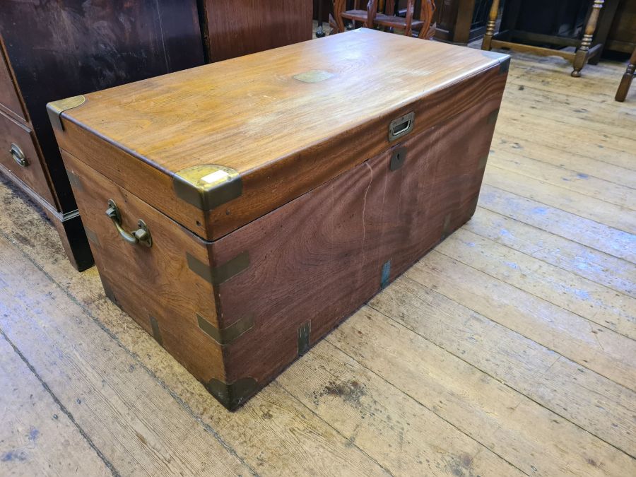 Large Victorian camphor campaign chest with brass bandings and internal candle box, 105cm wide x - Image 2 of 6