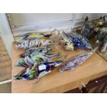 Collection of 9 Murano coloured glass fish, various sizes, 35cm to 30cm.
