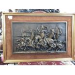 1970's gilt framed plaque of charging medieval knights by Marcus Designs and a pair of gilt framed