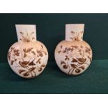 Pair of Victorian opaline glass vases decorated with birds on branches.
