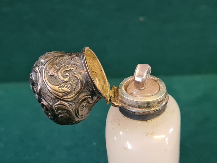 A pair of damaged silver stub candlesticks, a blown glass silver rim specimen vase and an unmarked - Image 5 of 5