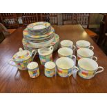 Modern Table Top Co. Mardi Gras pattern coloured 28 piece tea and dinner service and a small