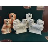5 x assorted Victorian Staffordshire spaniels, chipping to bases.