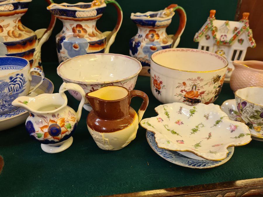 Set of 3 graduated ironstone jugs, similar bowl, novelty match vesta and various Victorian and later - Image 3 of 8