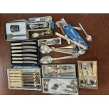 Assorted cased and loose EPNS cutlery.