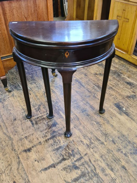 Small Georgian half round foldover gate leg occasional table with storage compartment on Queen Ann