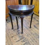 Small Georgian half round foldover gate leg occasional table with storage compartment on Queen Ann