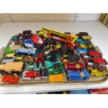 Tray lot of Matchbox and Lledo die cast cars and commercial vehicles.