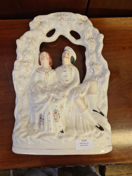 Victorian Staffordshire flat back figure of a courting couple standing 14" high. - Image 4 of 4