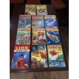 Vintage children's Lion annuals, 9 volumes 1954-1962 together with 2 x Tiger annuals 1959-1960.