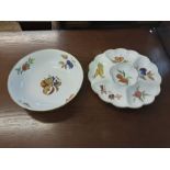 A large Royal Worcester Evesham pattern bowl 32cm diameter, a similar 34cm hors d'oeuvres dish,