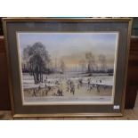 Brian Shields (Braaq) framed artists proof 1/6 of a winter ice skating scene on the outskirts of