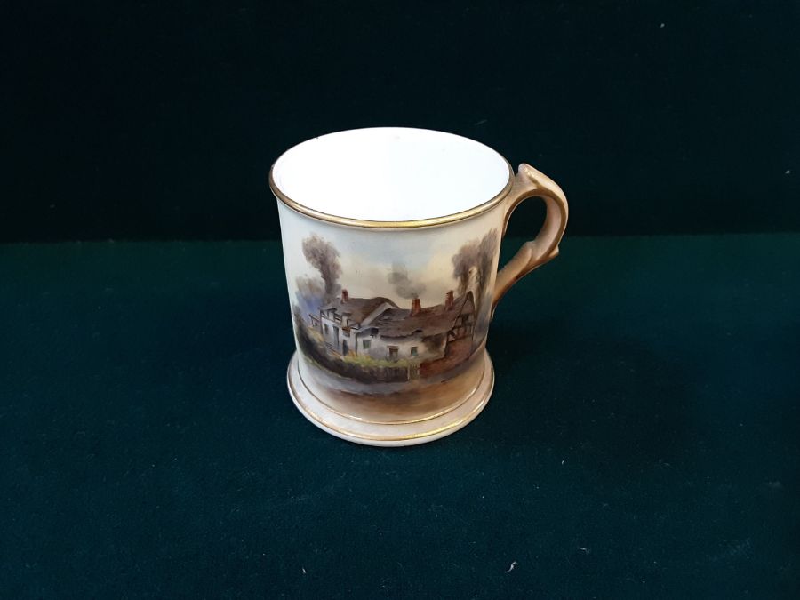 Small Worcester tankard Ann Hathaways cottage standing 2.25" and a Royal Worcester floral - Image 2 of 5